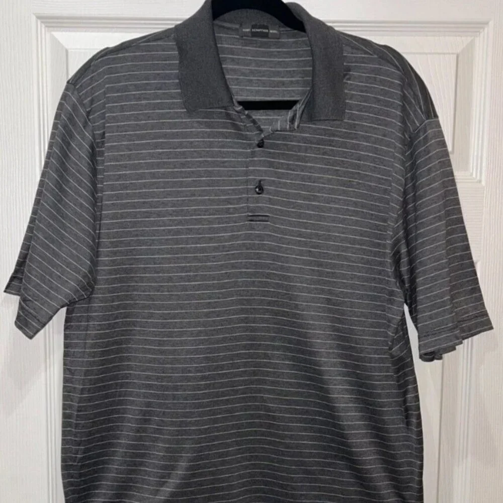 Hart Schaffner Marx Men's L Grey Stripe Polo Shirt Breathable Short Sleeve Italy